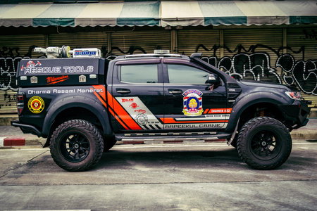 Bangkok, Thailand, March 31, 2025 Firefighters are deployed to the construction site of a building...