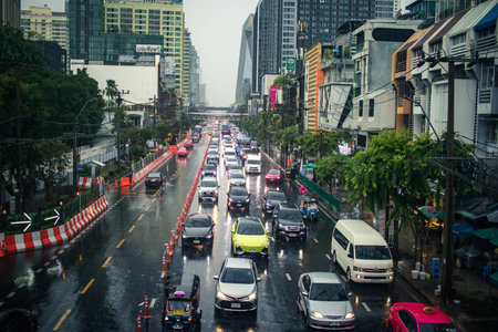 Bangkok, Thailand, November 25, 2024 Traffic jam in the streets of Bangkok, capital of Thailand....