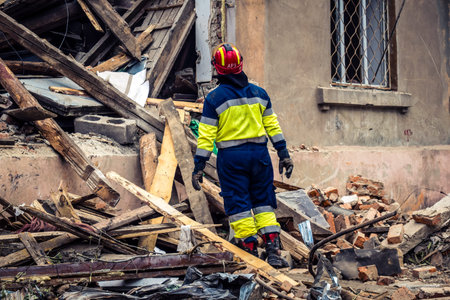 Kharkiv, Ukraine, June 11, 2025 Firefighters are responding to a residential building in Kharkiv...