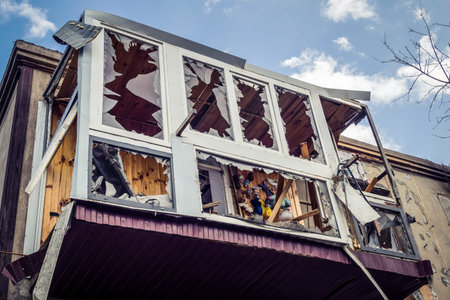 Kharkiv, Ukraine, June 11, 2025 Small residential building in Kharkiv was hit by two Russian Shahed...