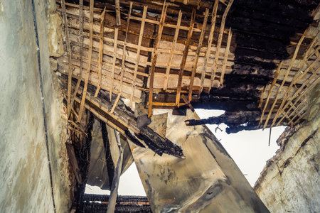 Kharkiv, Ukraine, June 11, 2025 A view inside a completely burned-out apartment in a Kharkiv...