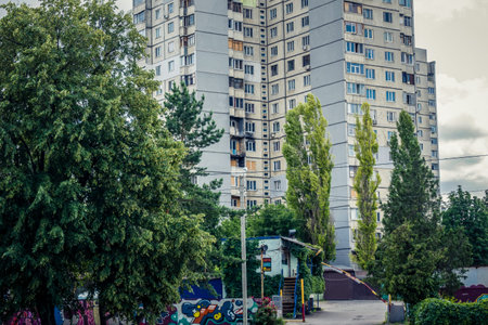 Kharkiv, Ukraine, June 16, 2025 Damaged building in Saltivka, a northern district in the metropolis...