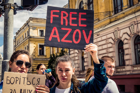 Kharkiv, Ukraine, June 22, 2025 Families and relatives are protesting to demand the release of the...