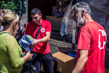 Kharkiv, Ukraine, July 6, 2025 First responders and NGOs are responding to the Russian attack....