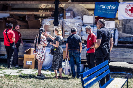 Kharkiv, Ukraine, July 6, 2025 First responders and NGOs are responding to the Russian attack....
