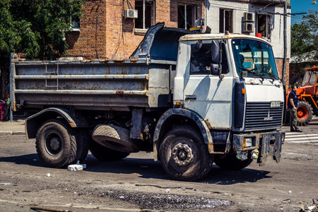 Kharkiv, Ukraine, July 7, 2025 Cleaners are working in the city center who was hit by Russian Shahed...
