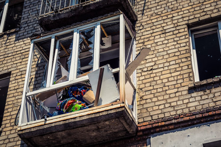 Kharkiv, Ukraine, July 7, 2025 The city center of Kharkiv was hit by Russian Shahed drones. The...