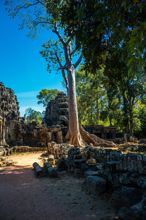 Siem reap, Cambodia, January 21, 2025 Architecture of Banteay Kdei temple at Angkor Wat complex, a...