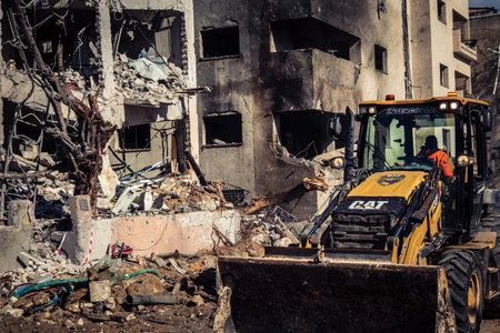 Tel aviv, Israel, March 1, 2026 The day after a missile impact in central Tel aviv, municipal...