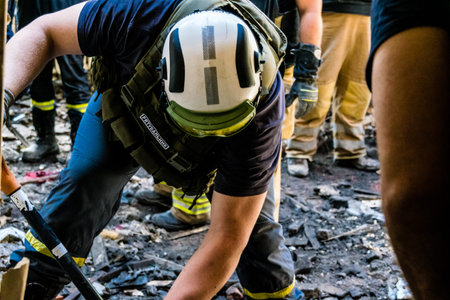 Kharkiv, Ukraine, June 01, 2024 Firefighters and emergency services intervene on a destroyed...