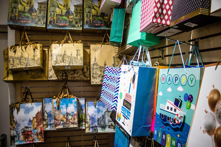 Lviv, Ukraine, August 18, 2024 Souvenir shop located in the city center of Lviv. The store sells various products to the tourists despite the war with Russia.