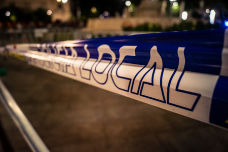 â€‹Seville, Andalusia, Spain. July 19, 2026. Spanish National Police officers and intervention vans with flashing blue emergency lights secure the streets during the World Cup final.