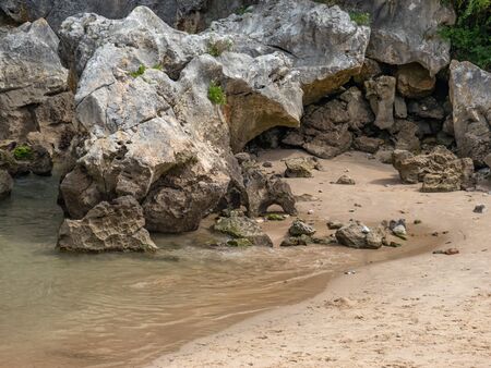Seashore in a rocky beach. There are lots of rocks.の写真素材