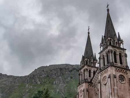 Towers of the Covadonga Sanctuary. It is in the middle of the country, between mountains. It is a...