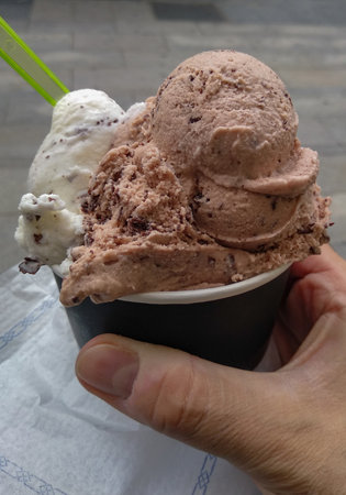 Very large straciatella and truffle ice creamの写真素材