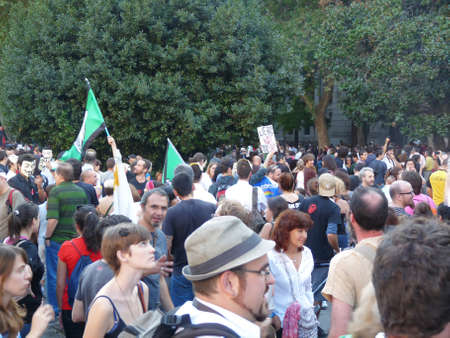 Madrid, Spain; October 15 2011. Massive demonstration in Madrid during the 15-O protests, led by the 15-M Movement. Photography taken on October 15 2011 in Madrid, Spainのeditorial素材