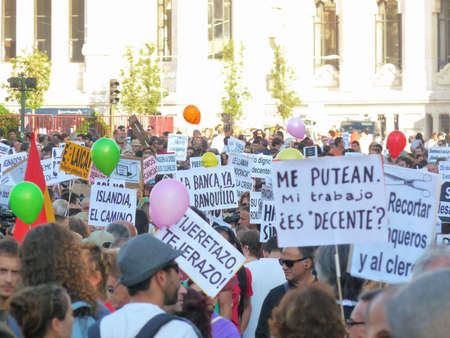 Madrid, Spain; October 15 2011. Massive demonstration in Madrid during the 15-O protests, led by the 15-M Movement. Photography taken on October 15 2011 in Madrid, Spainのeditorial素材