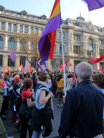 Madrid, Spain; March 29 2012. Massive demonstration during the general strike of 29-M in Madrid, led by the 15-M Movement. Photography taken on March 29 2012 in Madrid, Spainのeditorial素材