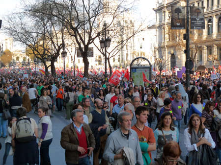 Madrid, Spain; March 29 2012. Massive demonstration during the general strike of 29-M in Madrid, led by the 15-M Movement. Photography taken on March 29 2012 in Madrid, Spainのeditorial素材