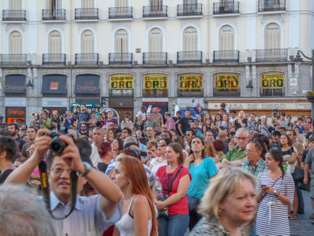 Madrid, Spain; July 11 2012. Asturian miners on strike being received in Madrid with a massive support demonstration. 15-M Movement. Photography taken on July 11 2012 in Madrid, Spainのeditorial素材