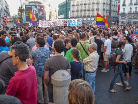 Madrid, Spain; July 11 2012. Asturian miners on strike being received in Madrid with a massive support demonstration. 15-M Movement. Photography taken on July 11 2012 in Madrid, Spainのeditorial素材