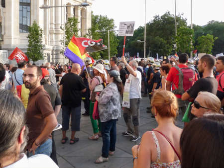 Madrid, Spain; July 19 2012. Massive demonstration in Madrid during the 19-J protests, led by the 15-M Movement. Photography taken on July 19 2012 in Madrid, Spainのeditorial素材