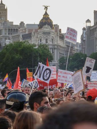 Madrid, Spain; July 19 2012. Massive demonstration in Madrid during the 19-J protests, led by the 15-M Movement. Photography taken on July 19 2012 in Madrid, Spainのeditorial素材