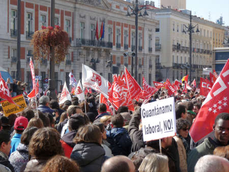 Madrid, Spain; February 19 2012. Massive demonstration in Madrid during the 19-F protests, led by the 15-M Movement. Photography taken on February 19 2012 in Madrid, Spainのeditorial素材