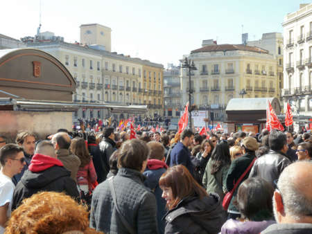 Madrid, Spain; February 19 2012. Massive demonstration in Madrid during the 19-F protests, led by the 15-M Movement. Photography taken on February 19 2012 in Madrid, Spainのeditorial素材