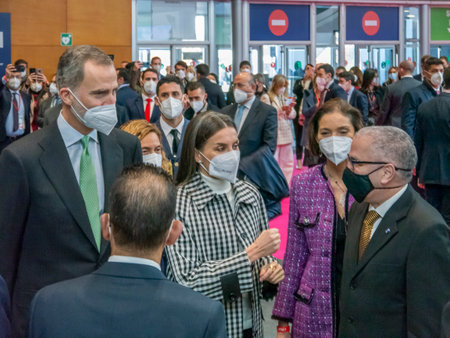 Madrid, Spain; January 19 2022. Arrival of the King and Queen of Spain together with the President of the Community of Madrid, the President of the Congress and the Minister of Tourism at the Moroccan stand in FITUR (International Tourism Trade Fair). Phoのeditorial素材