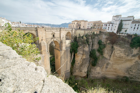 a beautiful close up view of the bridge at Ronda, Spainの写真素材