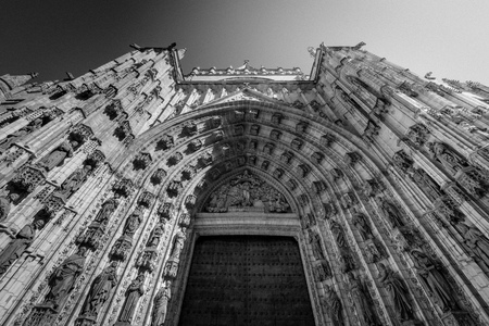 a close up on the arch of the church of San Julian in Seville, Spainの写真素材
