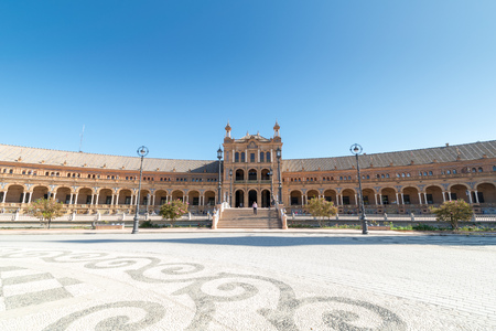 a beautiful sunny day at La Plaza De Espana in Sevilleの写真素材