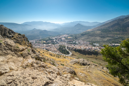 stunning views looking into the valley of Jaen, Spainの写真素材