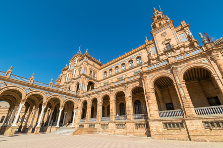a close up of the main building at Plaza De Espana in Seville, Spainのeditorial素材