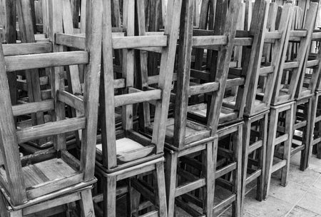 A collection of bar stools in black and whiteの写真素材