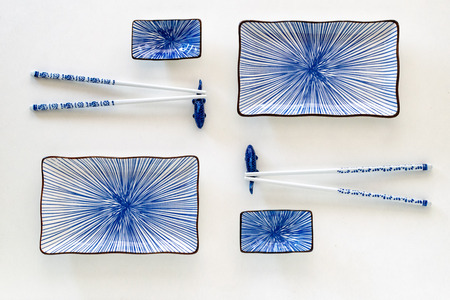 an amazing pair of ceramic sushi dinner setsの写真素材