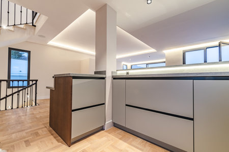 a newly fitted kitchen in luxury mediterranean villa real estate for saleの写真素材