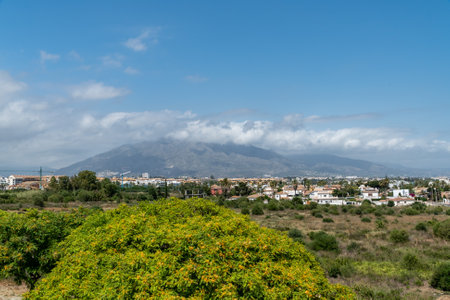 a landscape image of the mountains surrounding the town of Marbella in Spainの写真素材