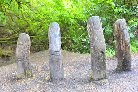 Kylemore Abbey, Pollacappul, Connemara, Co. Galway,  Ireland June 2017 Wooden Hand sculpture.のeditorial素材
