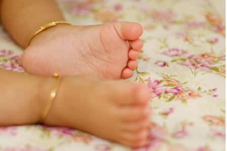 one year old baby's cute feetの写真素材