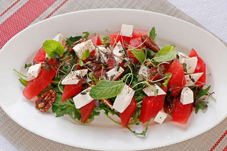 compressed watermelon and feta cheese saladの写真素材