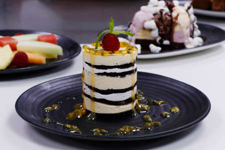 passion fruit cheesecake layered with white chocolateの写真素材