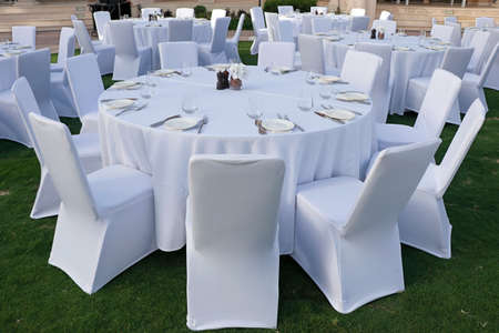 simple dining table set up for function or eventsの写真素材