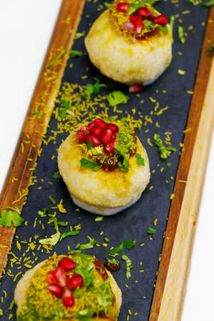 Dahi Batata Puri made with yoghurt and potato, indian street Chat foodの写真素材