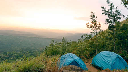 mountain tents in kerala western ghat and beautiful nature viewの写真素材