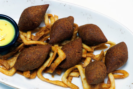 lamb kibbeh or kebbeh, popular middle eastern arabic snack in mezze platterの写真素材