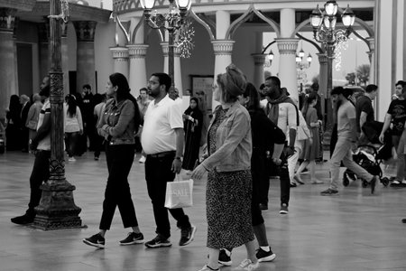 Dubai, United Arab Emirates - January 3  2023 group of people visiting dubai shopping festival in dubaiのeditorial素材