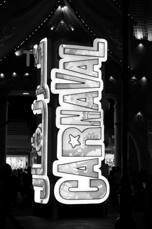 Dubai, United Arab Emirates - January 3, 2023 huge carnival board in a public place in a festive seasonのeditorial素材
