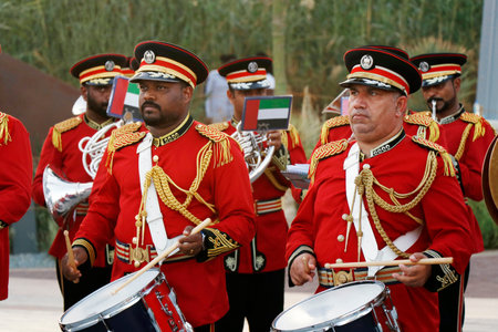 Dubai, United Arab Emirates - March 15, 2022 Emirati Police Brass band orchestra performing at Expo...